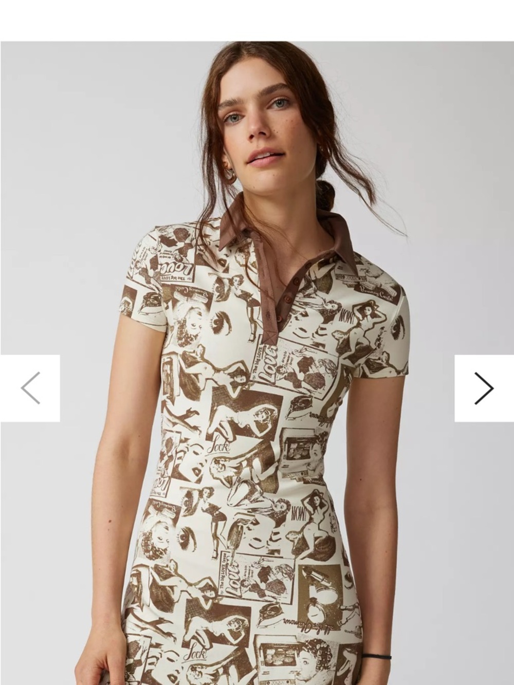 Urban Outfitters Cream and Brown Printed Polo Dress